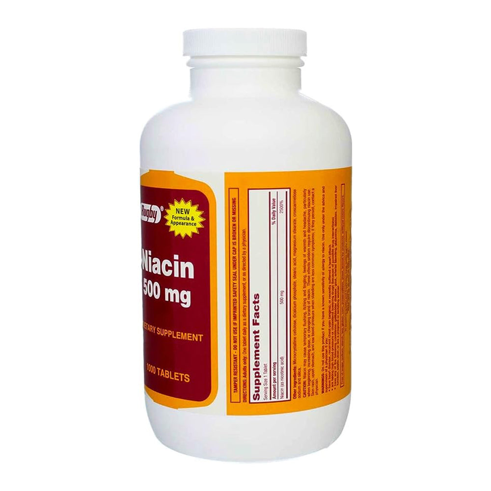 Rugby Niacin, Dietary Supplement Tablets, 500Mg, 1000 - Count