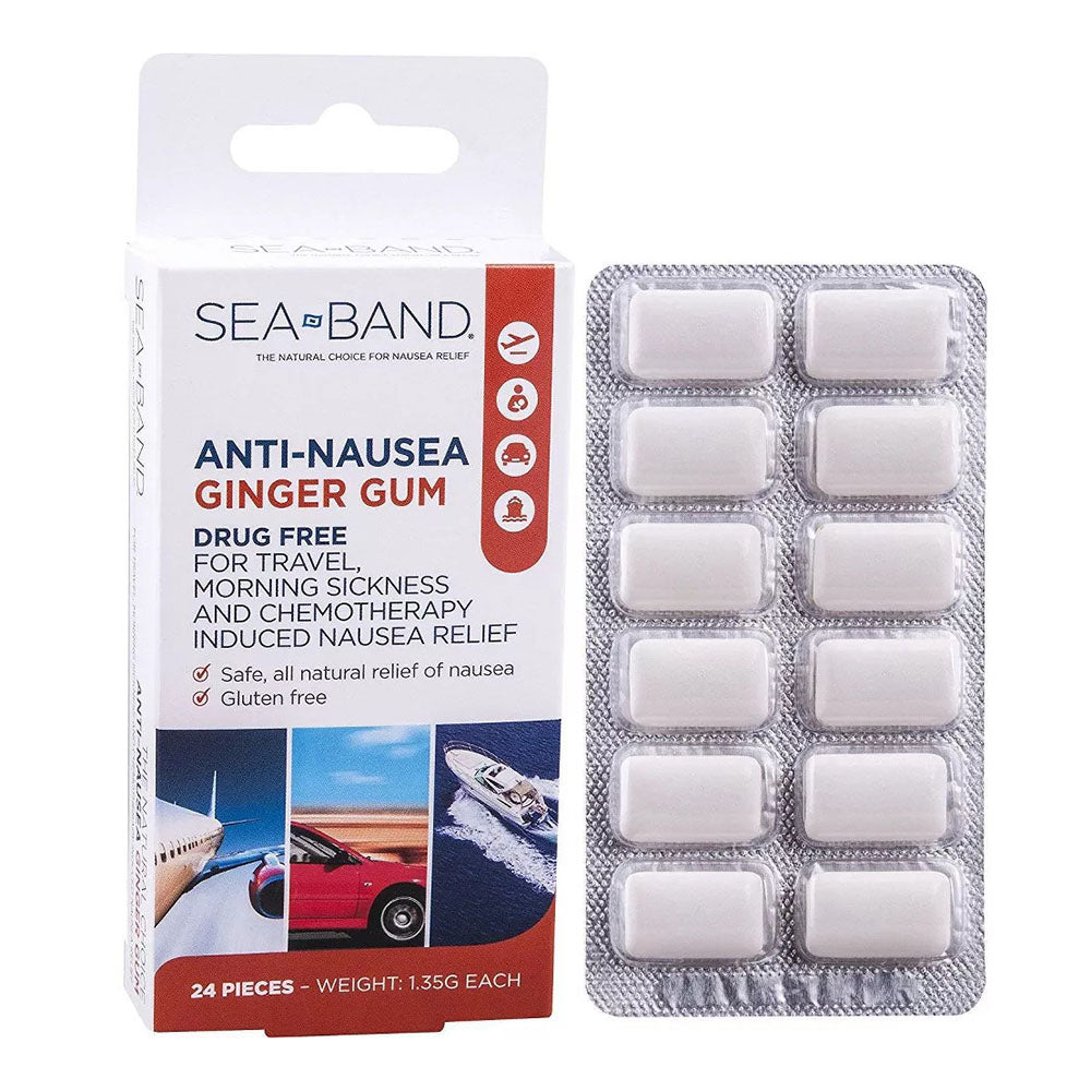 Sea-Band Anti-Nausea Ginger Gum For Motion & Pregnancy Morning Sickness, 24 Count