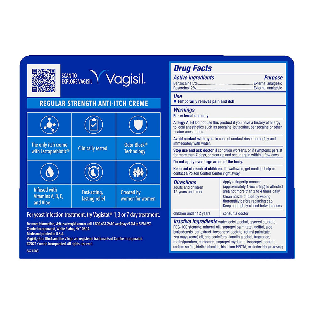 Vagisil Regular Strength Moisturizing Anti-Itch Cream, 1.0 Oz