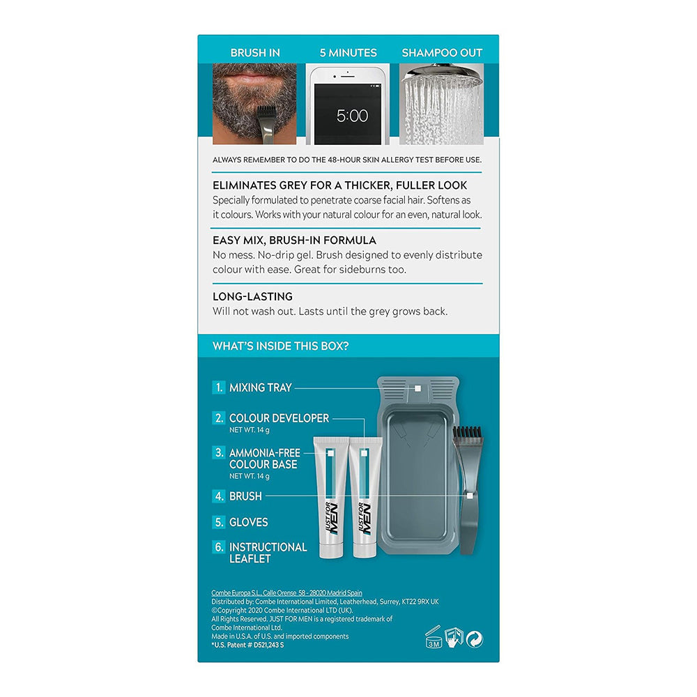 Just For Men Brush-In Mustache, Beard And Sideburns, Medium Brown, Kit