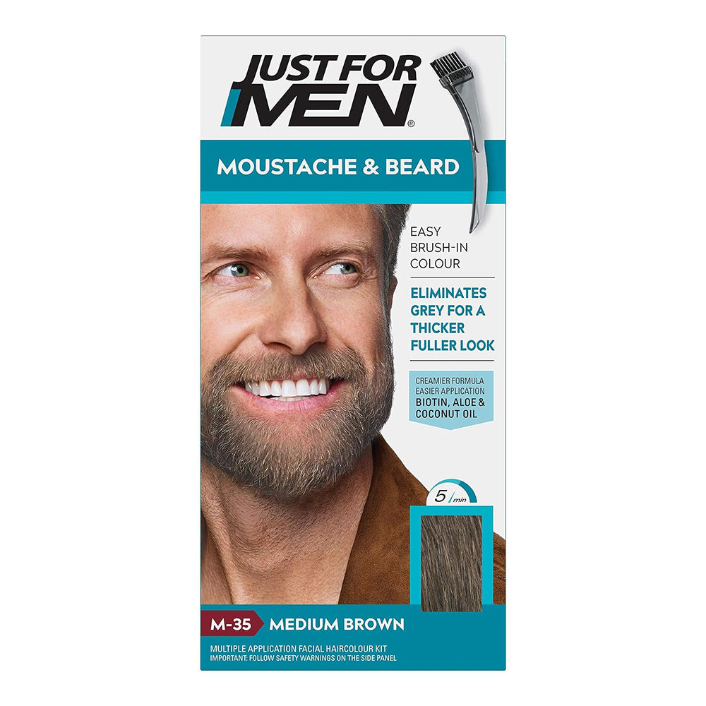 Just For Men Brush-In Mustache, Beard And Sideburns, Medium Brown, Kit