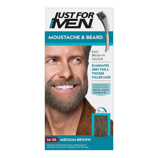 Just For Men Brush-In Mustache, Beard And Sideburns, Medium Brown, Kit