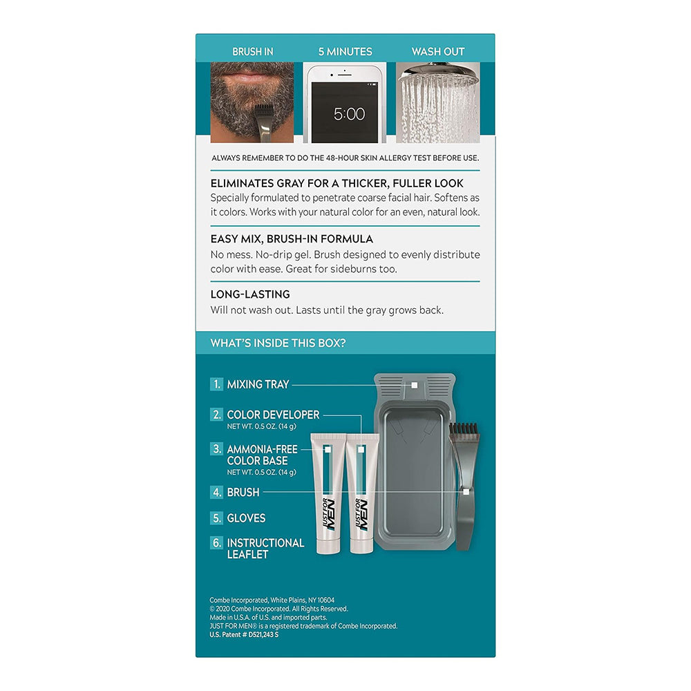 Just For Men Brush-In Mustache, Beard And Sideburns, Dark Brown - Kit