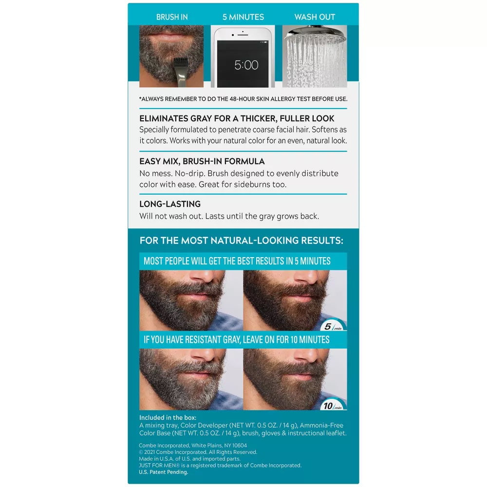 Just For Men Brush-In Color Gel for Mustache & Beard, Real Black M-55, 1 ea