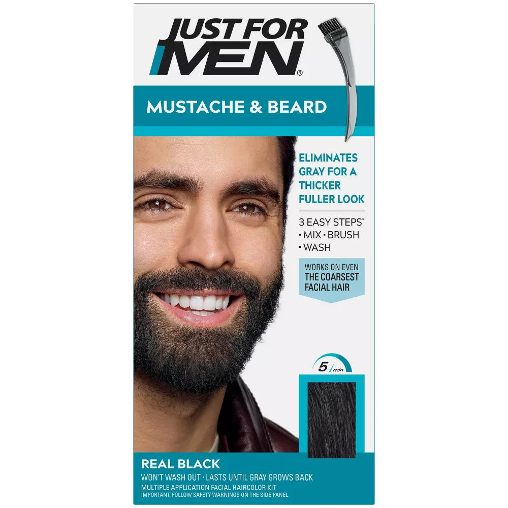 Just For Men Brush-In Color Gel for Mustache & Beard, Real Black M-55, 1 ea
