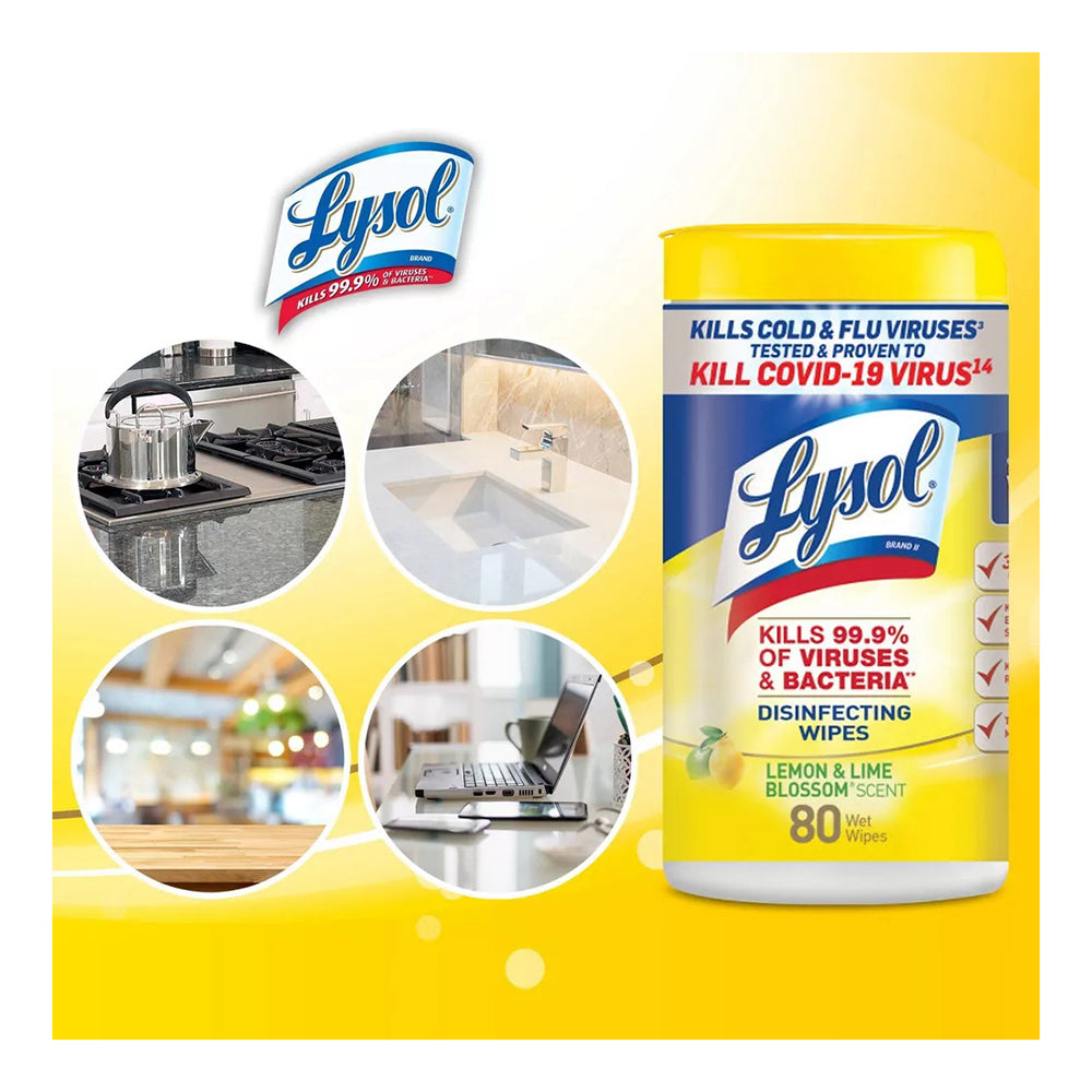 Lysol Disinfecting Wipes, Lemon And Lime Blossom - 80 Count