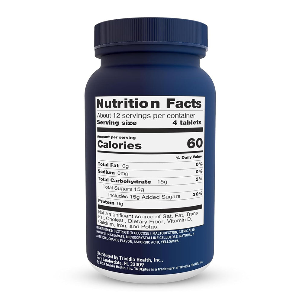 Trueplus Glucose Tablets, Orange - 50Ct