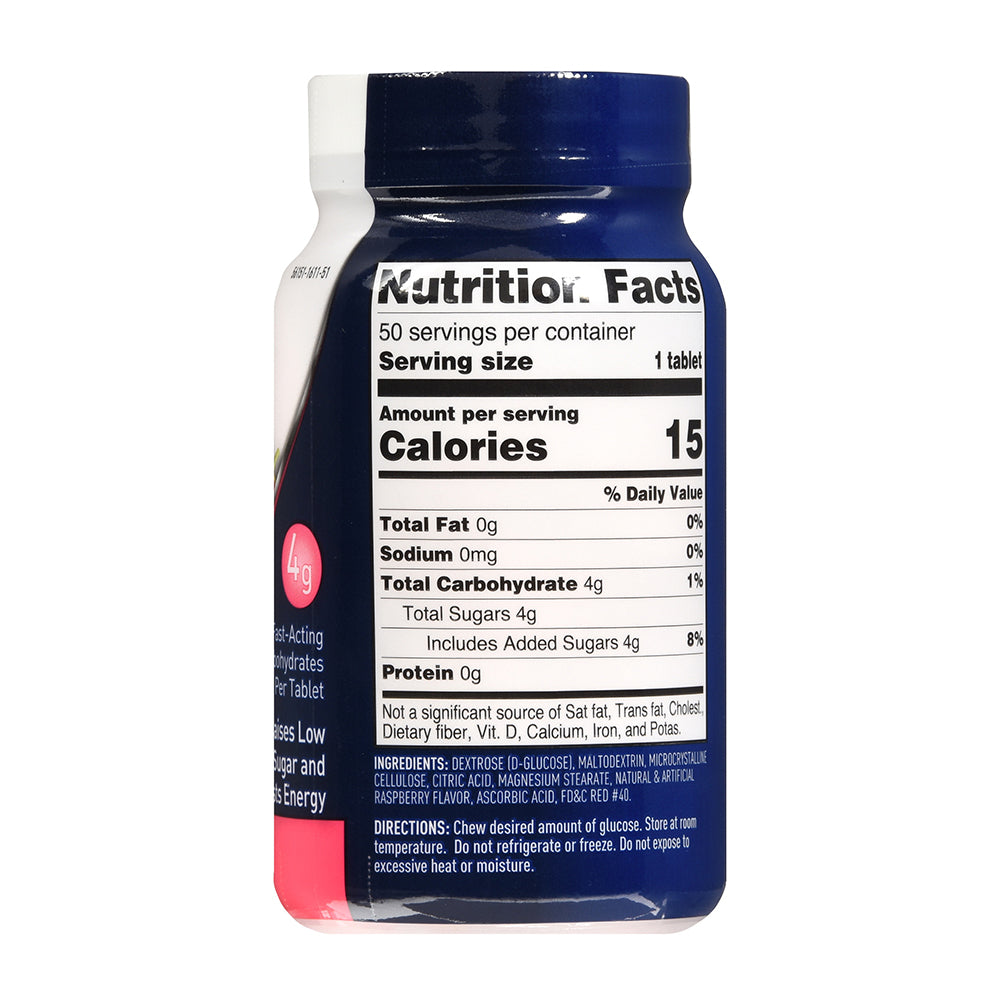Trueplus Glucose Tablets, Raspberry Flavor - 50Ct