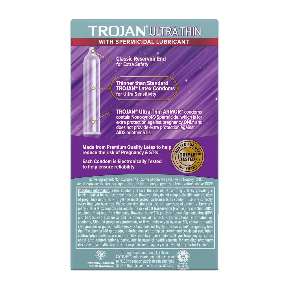 Trojan Sensitivity Ultra Thin Spermicidal Latex Condoms 12 Each