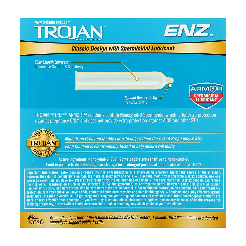 Trojan Enz Condoms Spermicidal Lubricant Latex 3 Each