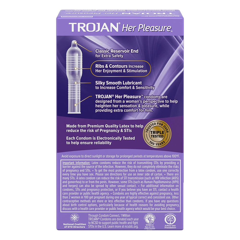Trojan Her Pleasure Sensations Lubricated Latex Condoms 12 Each