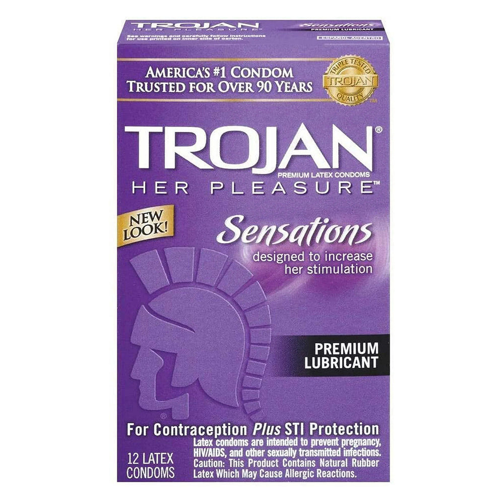 Trojan Her Pleasure Sensations Lubricated Latex Condoms 12 Each