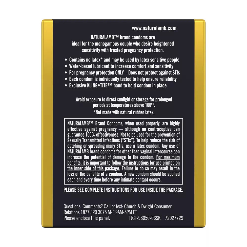 Naturalamb Natural Skin Condoms Lubricated 3 Each