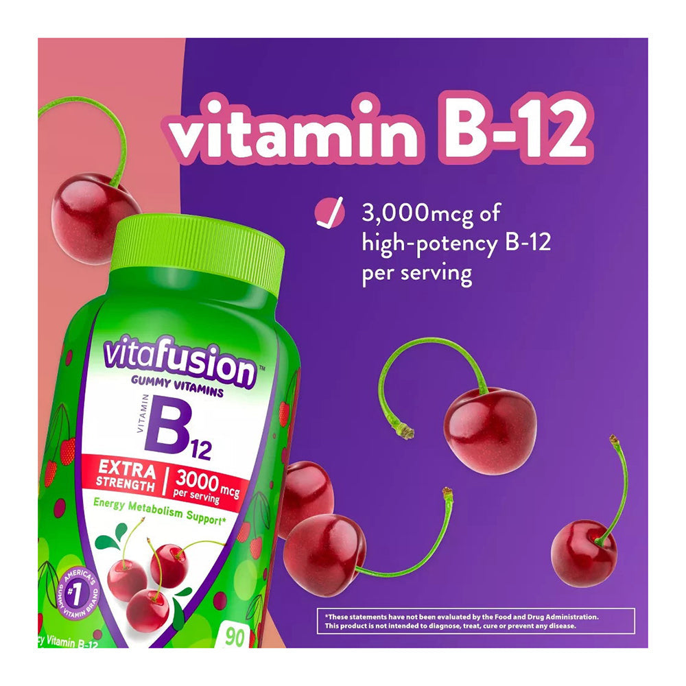Vitafusion Extra Strength Vitamin B12 Gummy Vitamins, Cherry Flavored B12 Vitamins, 90 Count