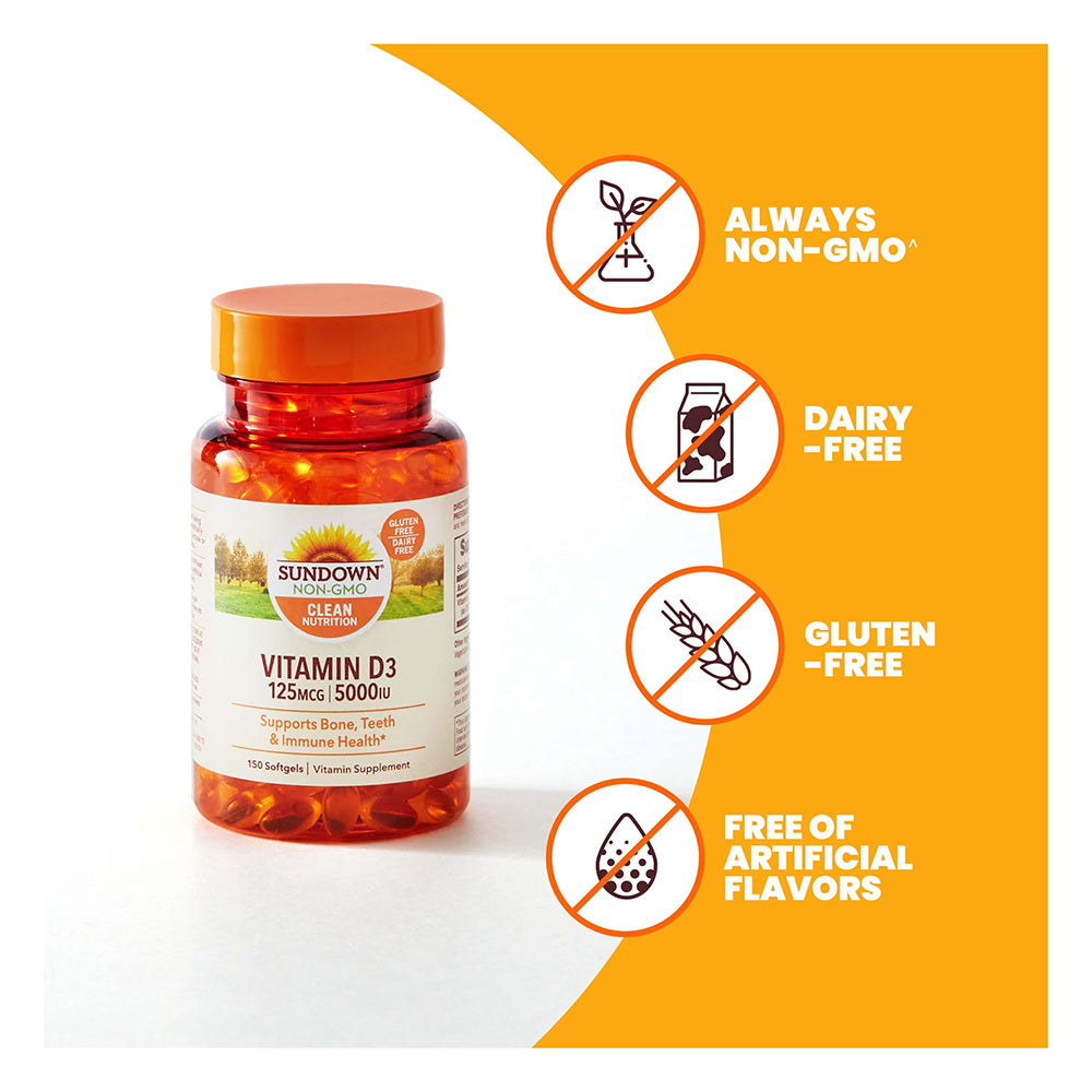 Sundown Naturals Vitamin D3 125 Mcg (5000 Iu), 150 Softgels