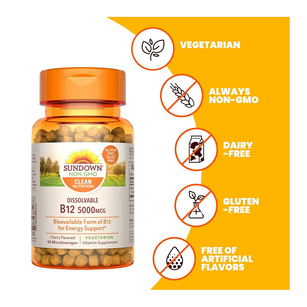 Sundown Naturals 5000 Mcg Quick Dissolve Methylcobalamin B-12 Capsules - 90 Ea