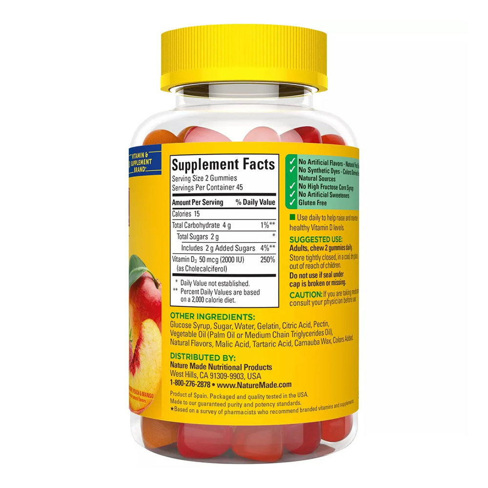 Nature Made Vitamin D3 Adult Gummies, Strawberry, Peach & Mango 90 Ea