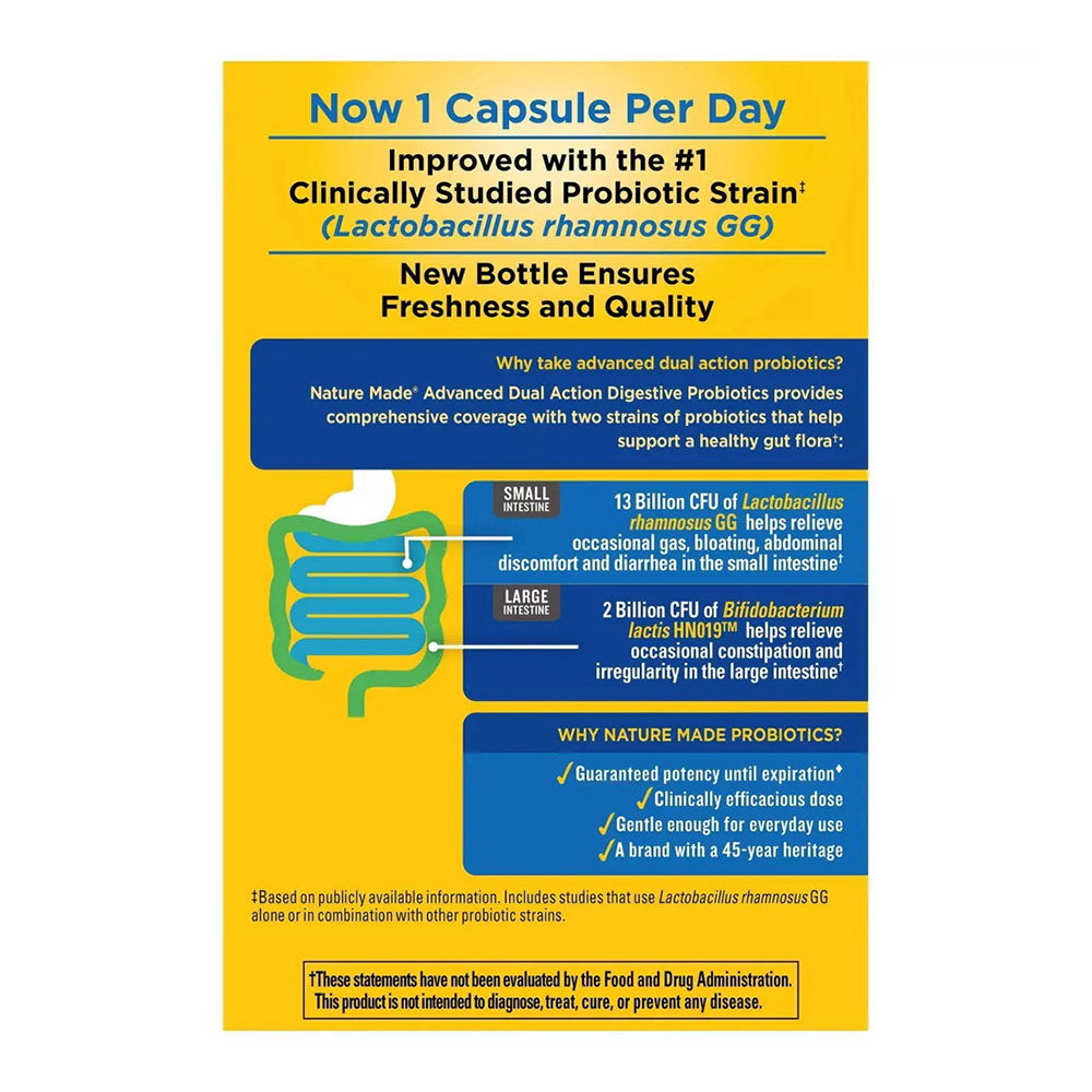 Nature Made Advanced Dual Action Digestive Probiotics Dietary Supplement 30 Capsules