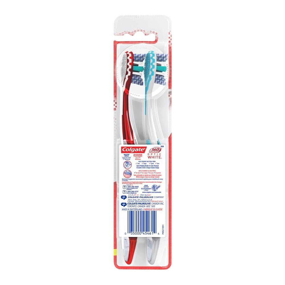 Colgate 360 Advanced Optic White Toothbrush, Soft, 2 Count