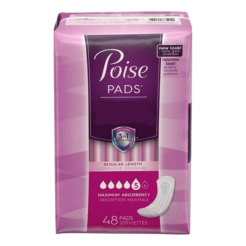 Poise Maximum Absorbency Incontinence Pads, Regular Length, 48 Ea