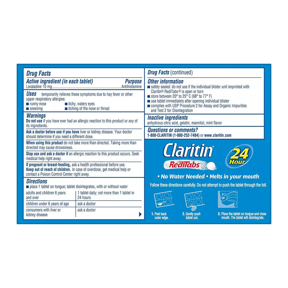 Claritin 24 Hour Allergy Relief Reditabsnon Drowsy Tablets - 10 Ea