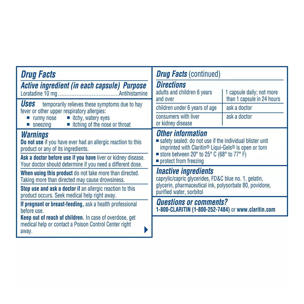 Claritin 24 Hour Allergy Relief 10Mg Non Drowsy Liquigels - 10 Ea