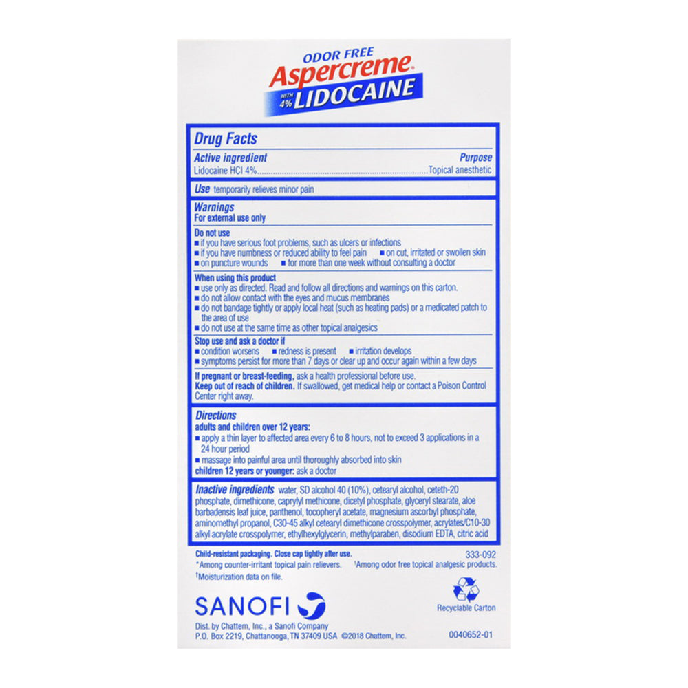 Aspercreme Lidocaine Diabetic Foot Creme - 4 Oz