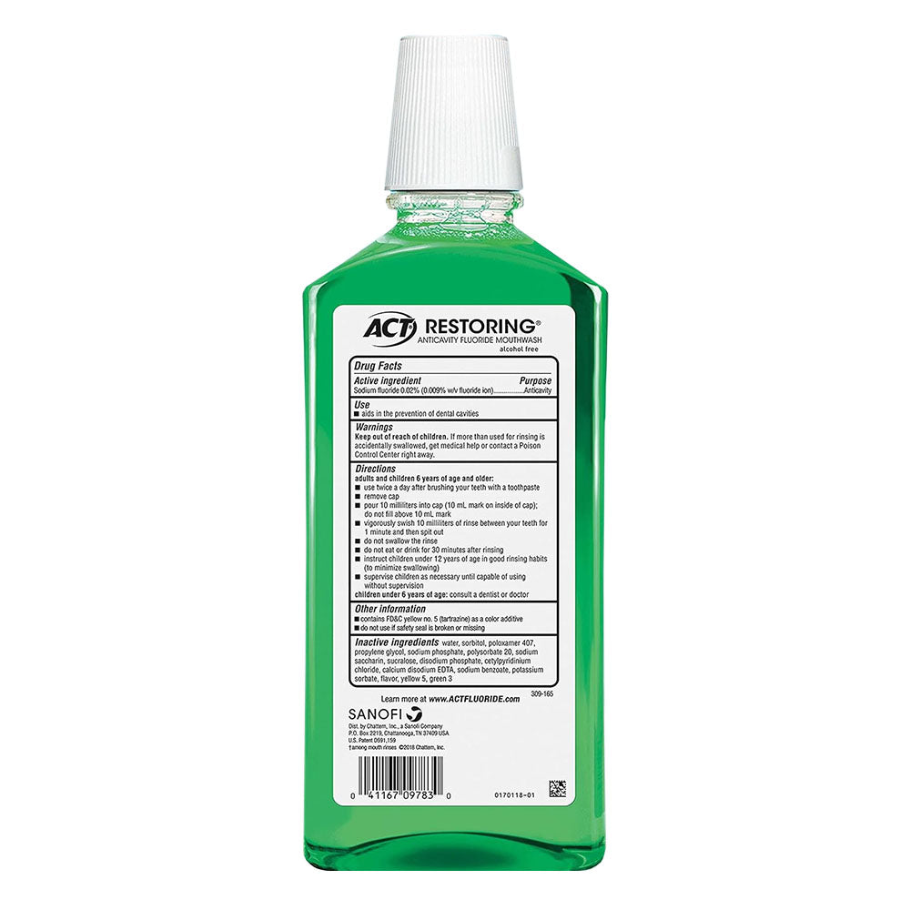 Act Restoring Zero Alcohol Fluoride Mouthwash 33.8 Fl. Oz.