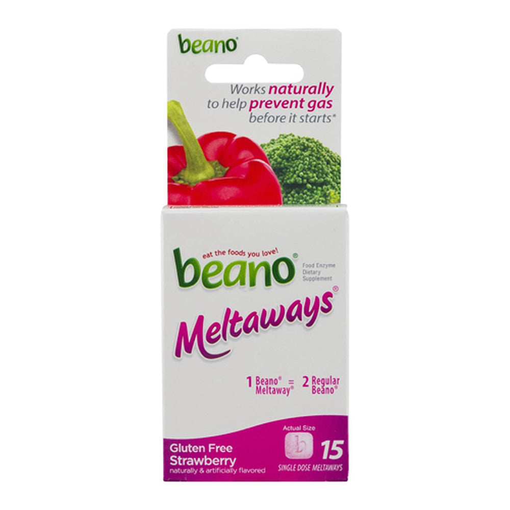 Beano Meltaways Food Enzyme Strawberry Dietary Supplement, Gluten Free - 15 Ea