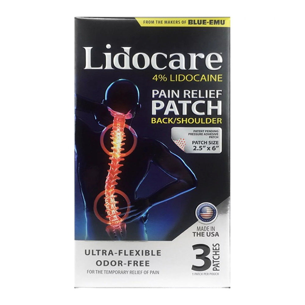 Blue Emu Lidocare Relief Patch For Back And Shoulder Strain Fast Acting, 3 Count