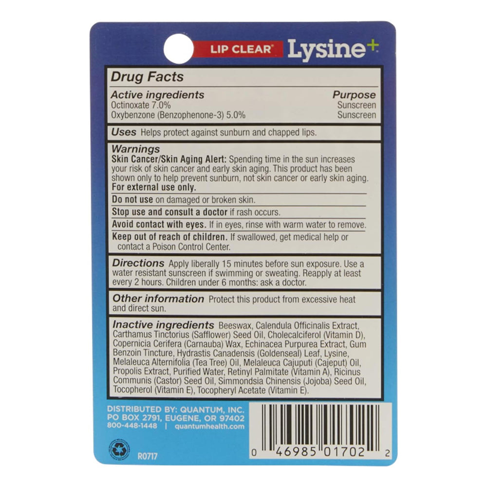 Quantum Lip Clear Lysine + Lip Treatment & Protectant Spf 21, 0.17 Oz