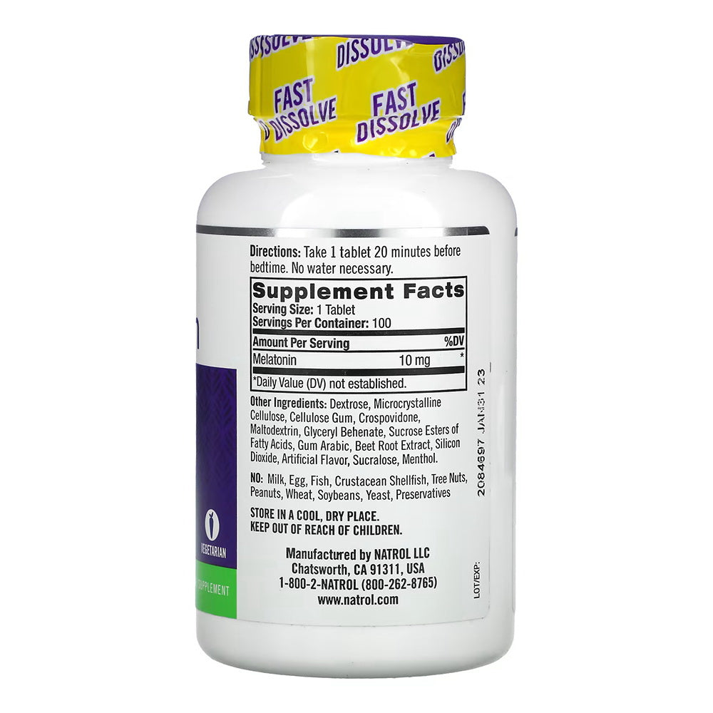 Natrol Melatonin Fast Dissolve Maximum Strength Strawberry, 10 Mg - 100 Tablets
