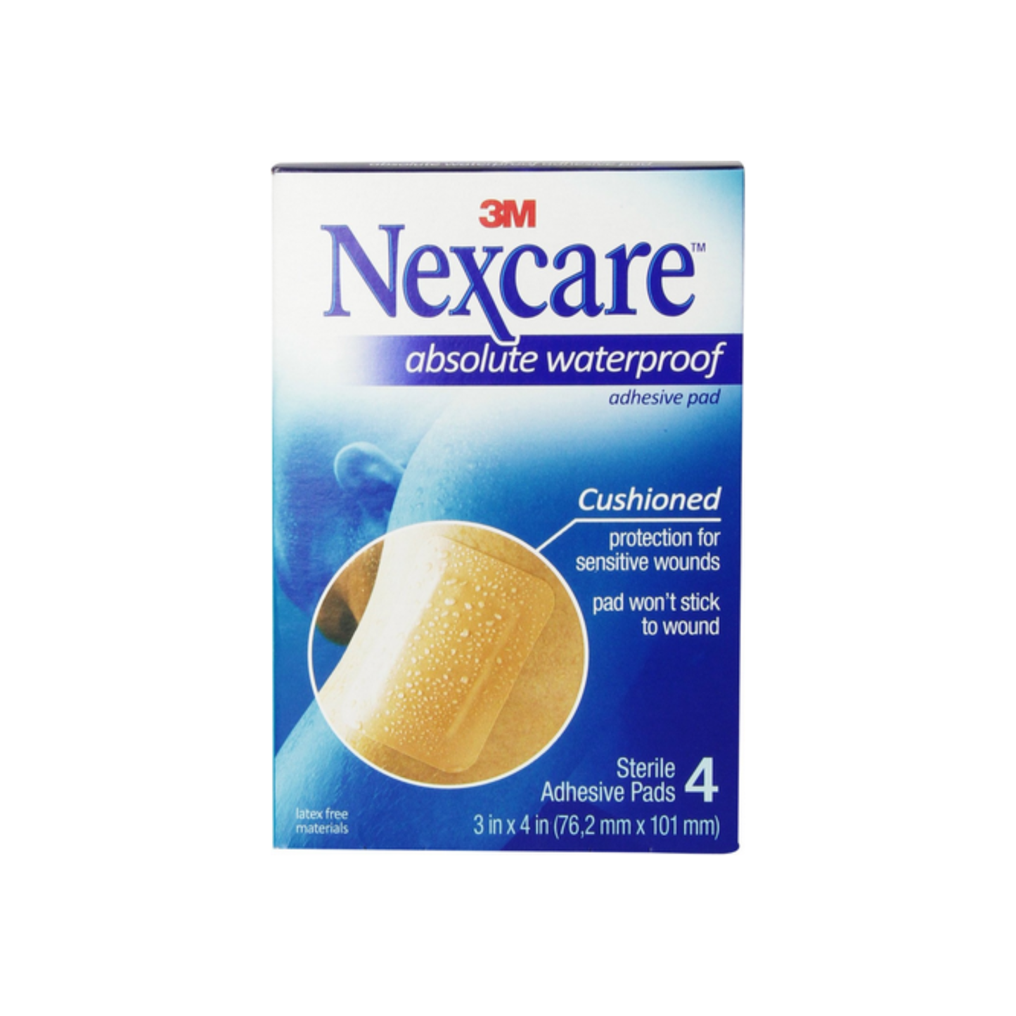 Nexcare Absolute Waterproof Adhesive Gauze Pad 3 Inches X 4 Inches, 4 Ea