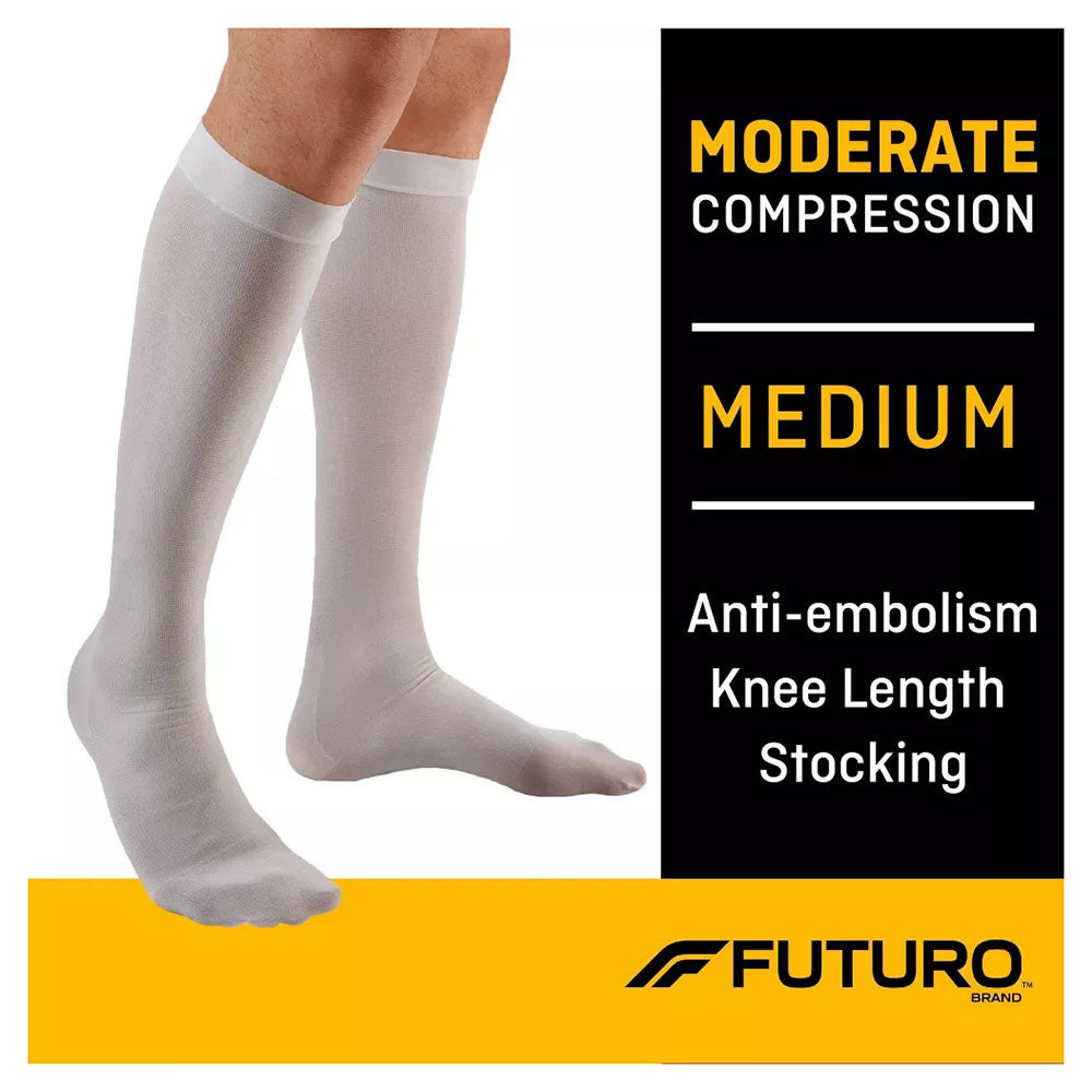 Futuro Anti-Embolism Knee Length Stockings, Medium Regular, White, Moderate