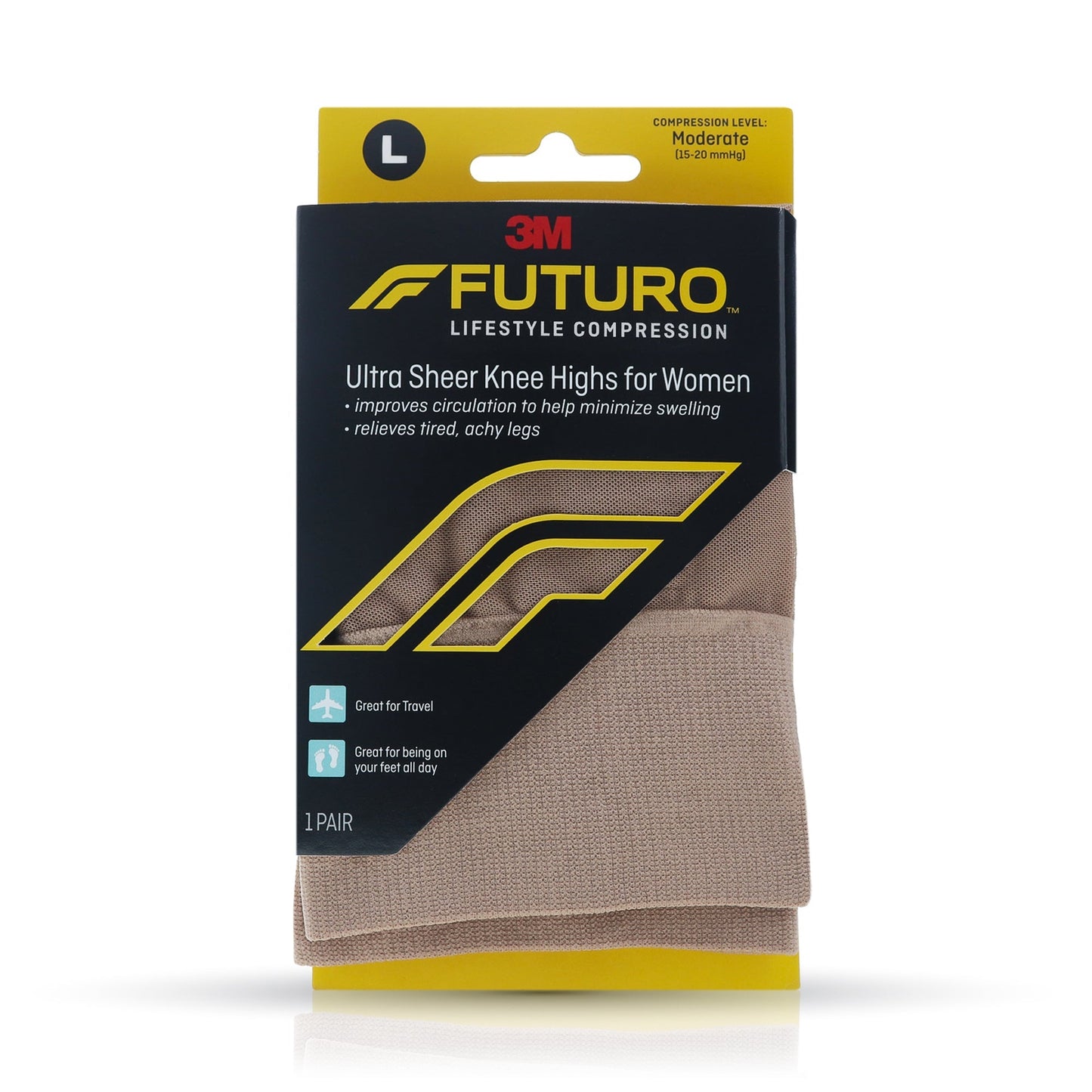 Futuro Revitalizing Ultra Sheer Knee Highs For Women Large Nude Moderate Compression
