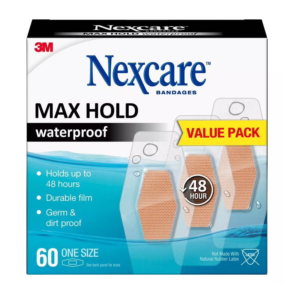 Nexcare Max Hold Waterproof Bandages, Stays On For 48 Hours, Flexible Bandages