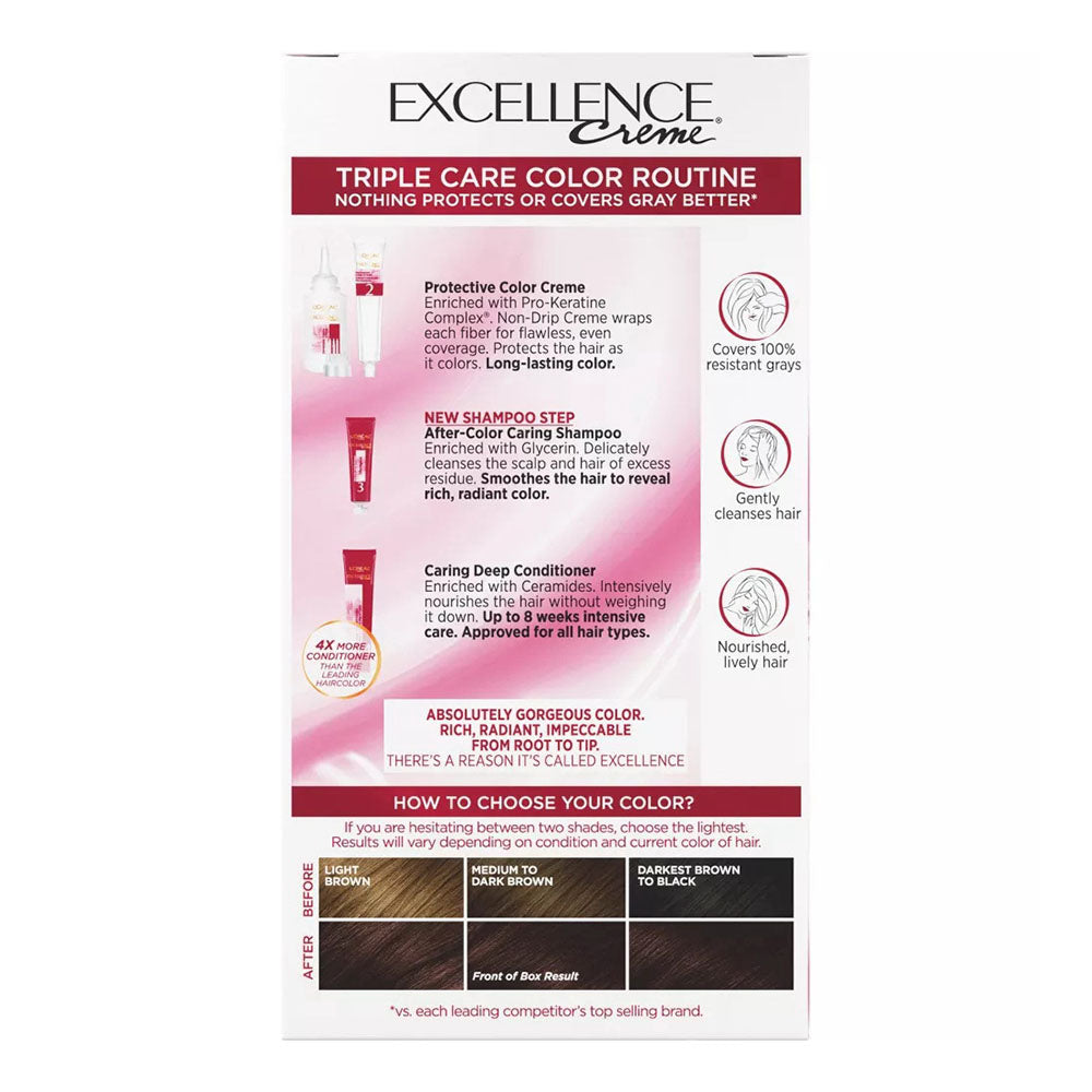 L'Oreal Paris Excellence Creme Triple Protection Hair Color, Dark Chocolate Brown ,1Ea