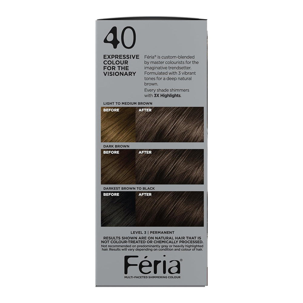Loreal Paris Feria Multi Faceted Shimmering Permanent Hair Color 40 Espresso Deeply Brown - 1 Kit