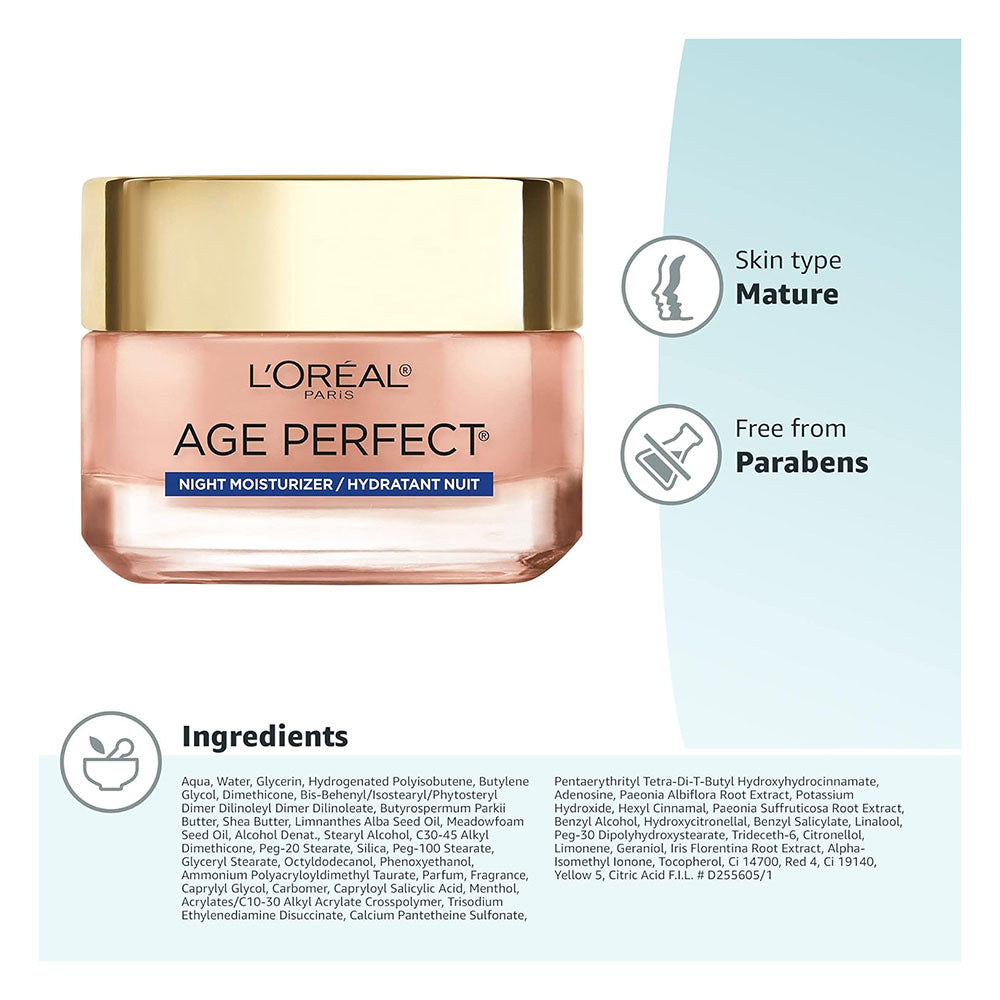 L'Oreal Paris Age Perfect Rosy Tone Anti-Aging Cooling Night Moisturizer 1.7 Oz