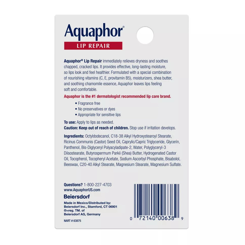 Aquaphor Lip Repair Ointment, Long-Lasting Moisture To Soothe Dry Chapped Lips, .35 Fl. Oz. Tube