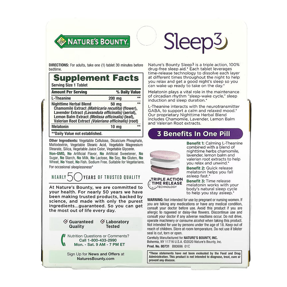 Melatonin By Nature'S Bounty, Sleep3 Maximum Strength, 10Mg, 60 Tri-Layered Tablets