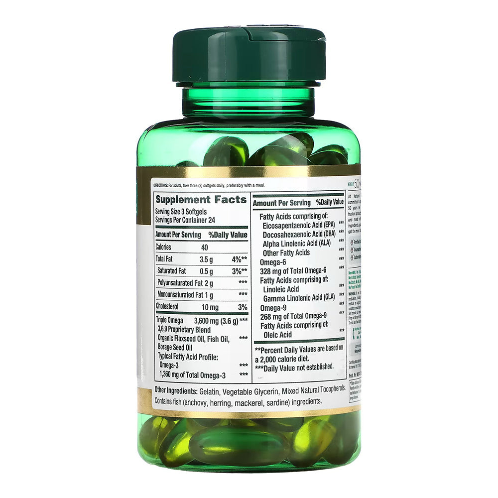 Natures Bounty Fish, Flax, Borage, 1,200 Mg, Rapid Release Softgels - 72 Count