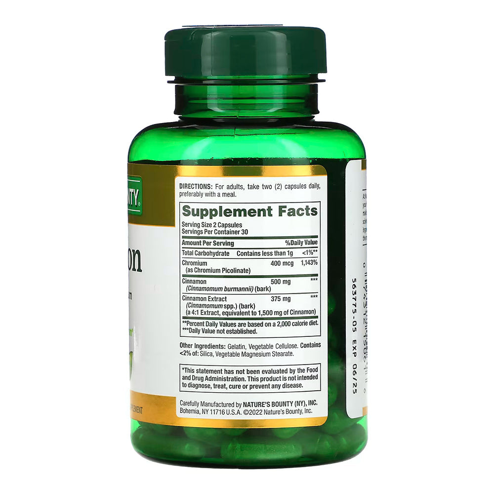Natures Bounty Cinnamon Plus Chromium, 2,000 Mg, 60 Capsules