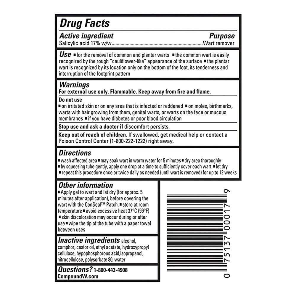 Compound W Maximum Strength Fast Acting Gel Wart Remover With 12 Conseal Patches, 0.25 Oz