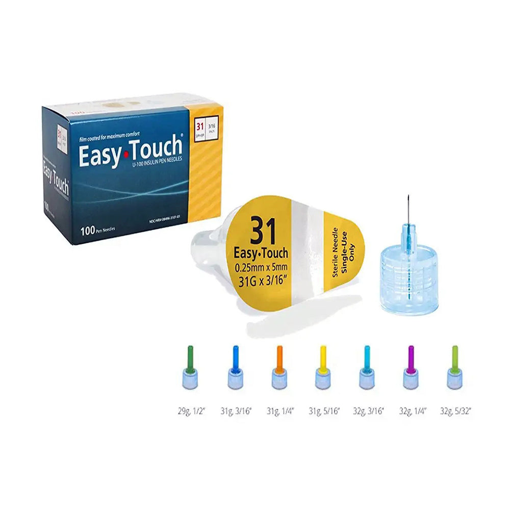 Easy Touch Insulin Pen Needles 31G, 3/16-Inch (5Mm), Box Of 100
