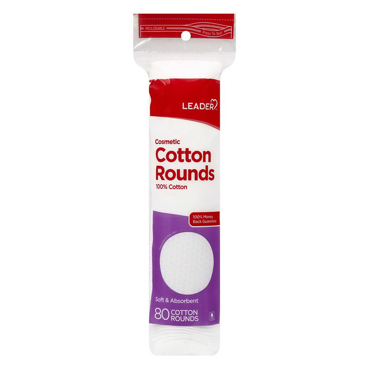 Leader Cosmetic Cotton Rounds Soft And Absorbent - 80 Ea