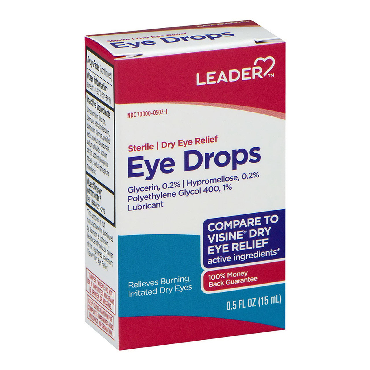 Leader Dry Eye Relief Lubricant Solution Drops - 0.5 Oz