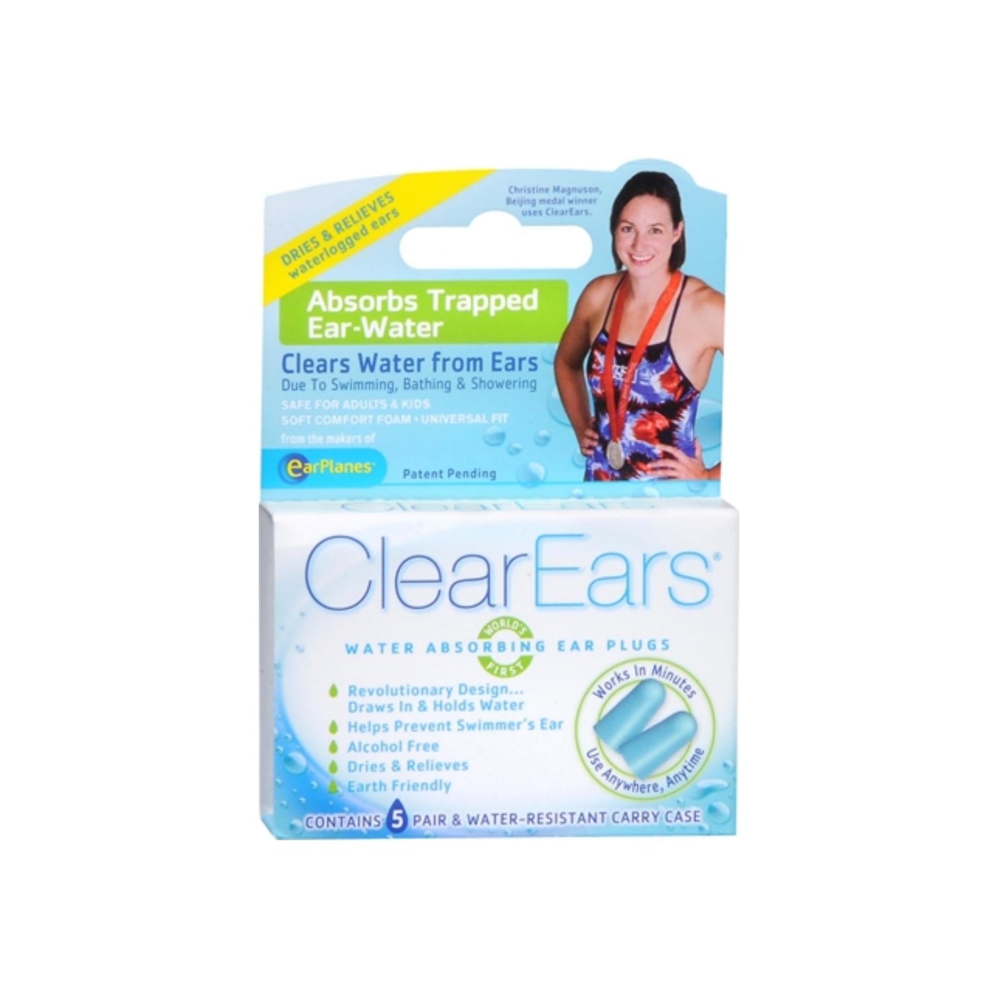 ClearEars Water Absorbing Ear Plugs 5 Pairs