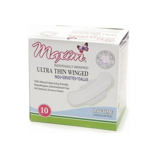Maxim Hygiene Products Natural Ultra Thin Winged Pads, Unscented, Daytime 10 Ea