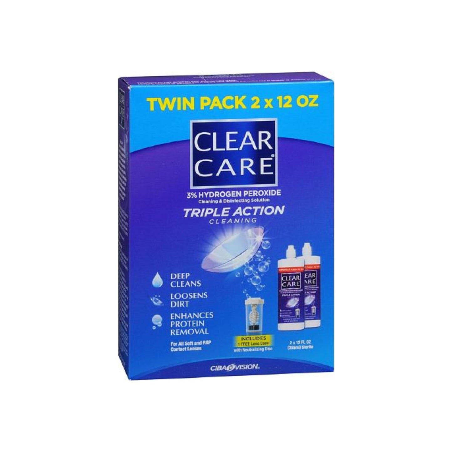 Clear Care Triple Action Cleaning 3% Hydrogen Peroxide Cleaning & Disinfecting Solution, Twin Pack